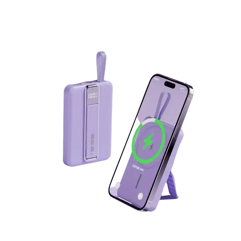 Lavender power bank 10000mah with digital display magnetic wireless fast charger supports 5v=3a and 9v=2a outputs