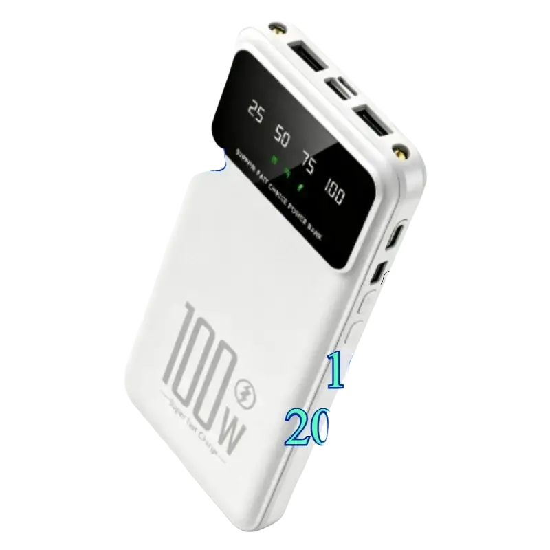 White 20000mah 100w quick charge power bank with digital display and multiple usb ports for portable charging