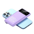 Purple power bank 20000mah quick charge with digital display showing charging levels and super fast charge text on back