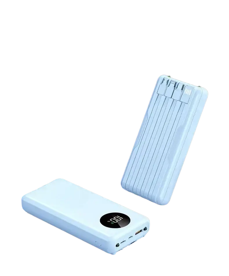 White rectangular power bank 20000mah with digital display and multiple usb ports for fast charging 120w power bank