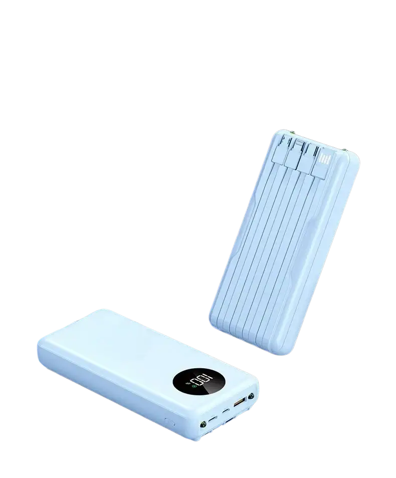 White rectangular power bank 20000mah with 120w fast charging multiple usb ports and digital display screen