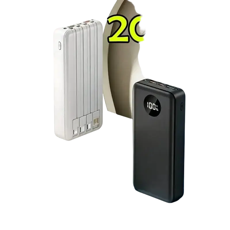 White and black power bank 20000mah with 120w fast charging multiple usb ports and digital display for rapid charging