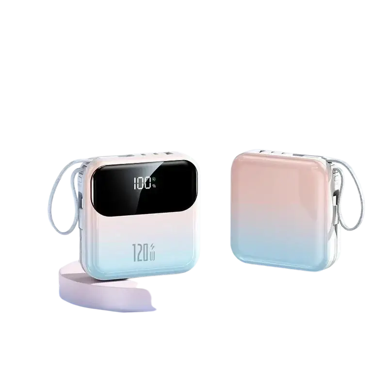 Pastel gradient power bank 20000mah 120w fast charging with digital display and carrying loop for portable use