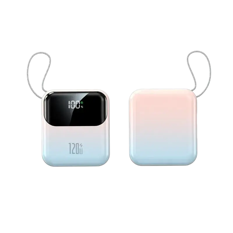 Pastel gradient power bank 20000mah with digital display and carrying loop for 120w fast charging use