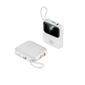 White rectangular power bank 20000mah 120w fast charging with digital display, multiple usb ports, and wrist strap for portability