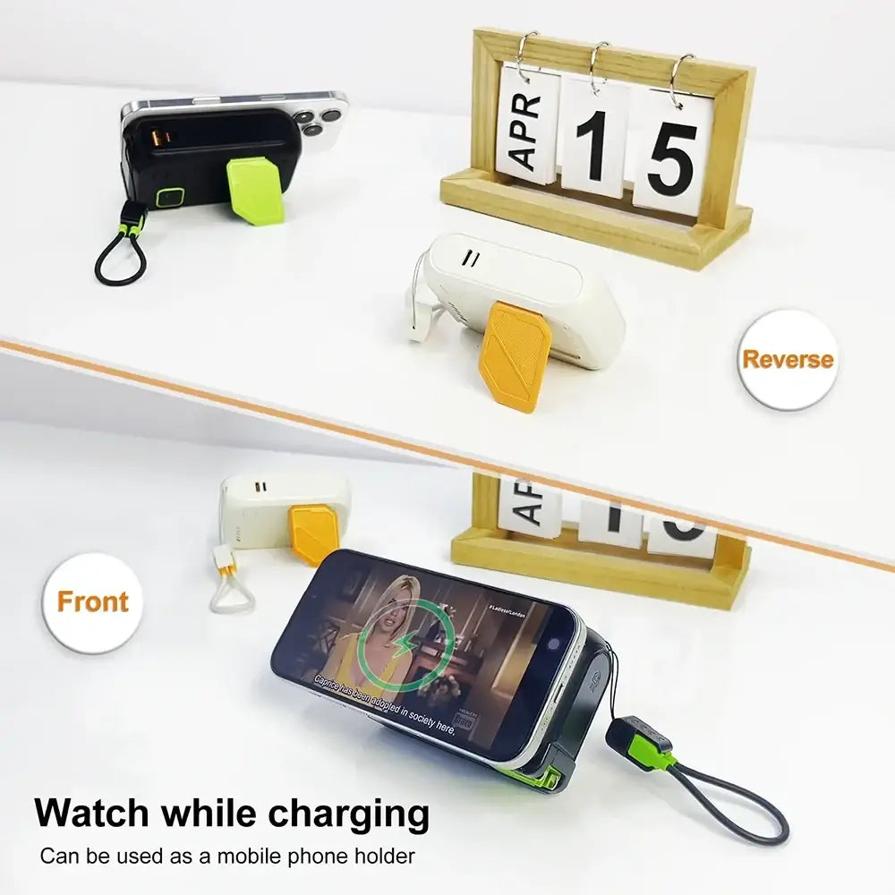 Black and lime green power bank 20000mah 22.5w wireless energy storage charger with wrist strap portable design