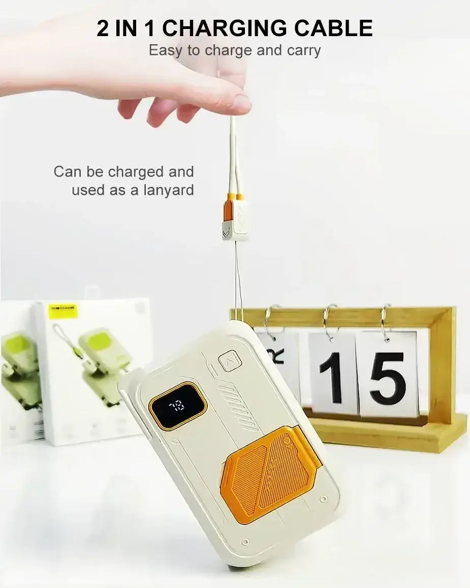White and orange 2-in-1 power bank 20000mah wireless portable charger with led display for energy storage and charging