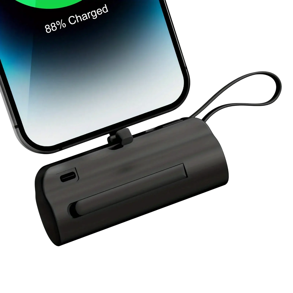 Black wireless charging dock with integrated usb-c port and carrying loop for power bank 20000mah mobile power