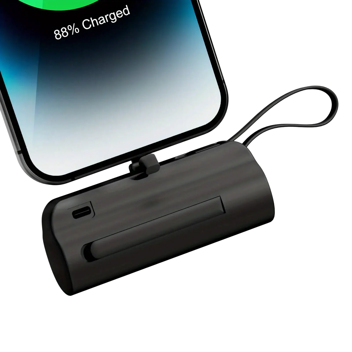 Black wireless charging dock with integrated usb-c port and carrying loop for power bank 20000mah mobile power