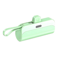 A sleek mint green power bank 20000mah with dual USB C ports and integrated carrying loop for mobile power use