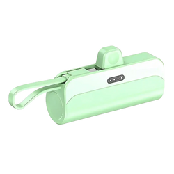 A sleek mint green power bank 20000mah with dual USB C ports and integrated carrying loop for mobile power use