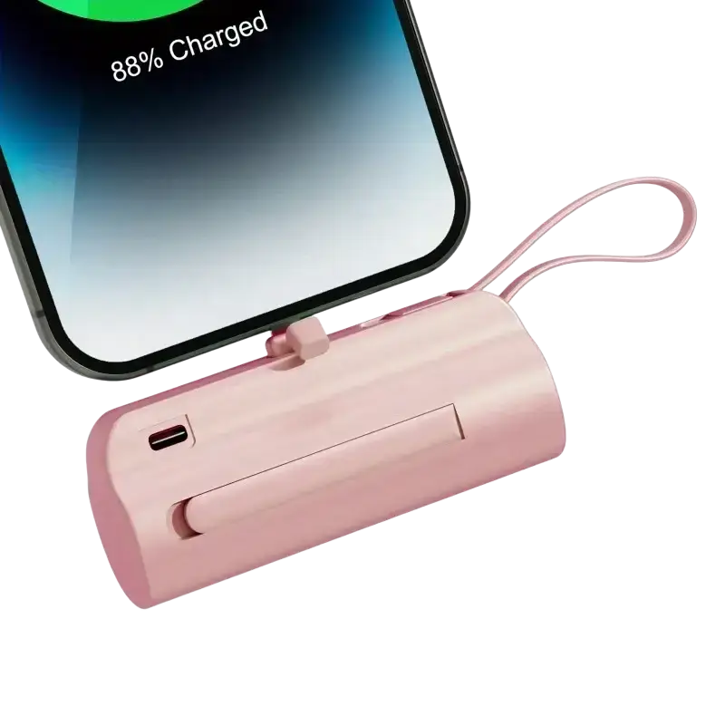 Power bank 20000mah pink cylindrical portable dual usb c charger with wrist strap for mobile power on the go
