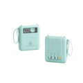 Pastel mint power bank with digital display and cute bear face featuring multiple usb ports for portable charging
