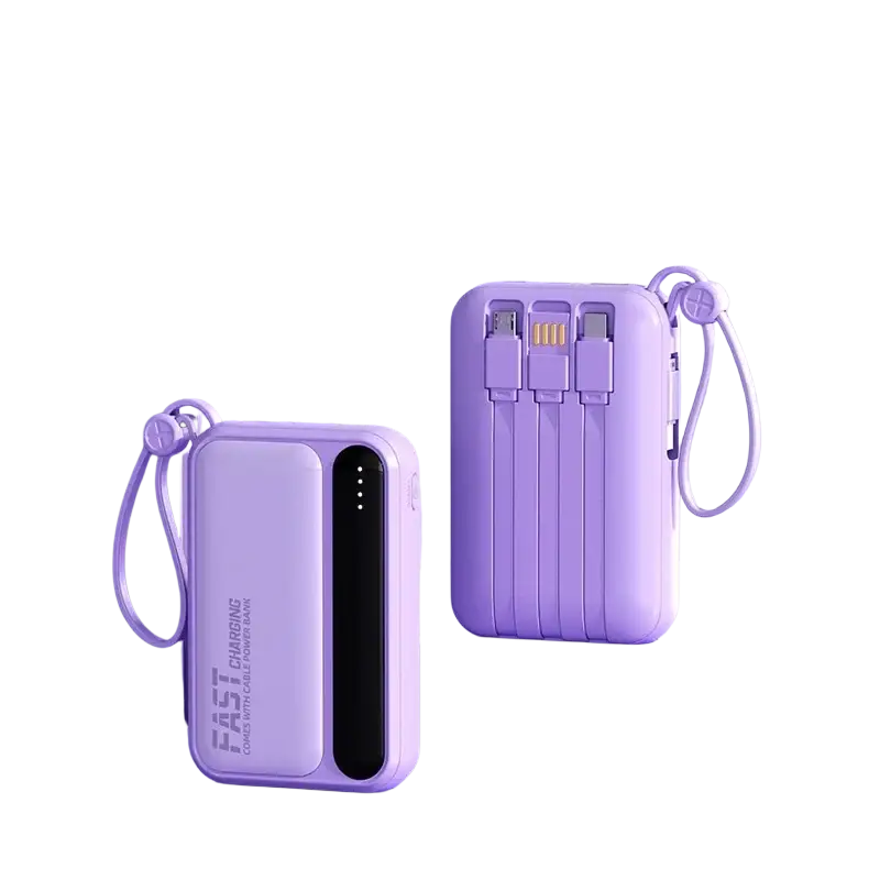 Purple rectangular portable power bank with 30000mAh capacity fast charging multiple usb ports and led display for super fast charging