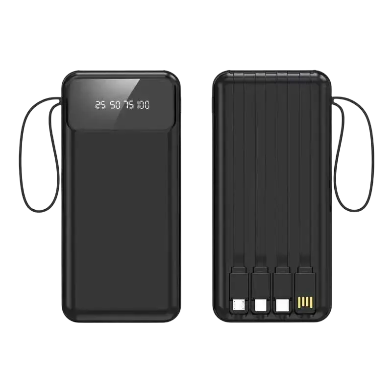 Black rectangular portable power bank with 50000mah fast charging capacity and digital display with multiple usb ports