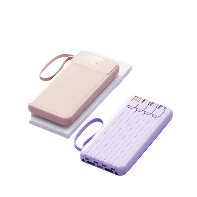 Pastel pink and lavender fast charging portable power bank 50000mah with dual-input six-output ports and wrist straps
