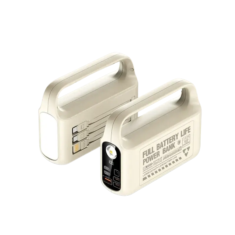 White portable power bank with 50000mah capacity led flashlight multiple usb ports and top handle for easy carrying