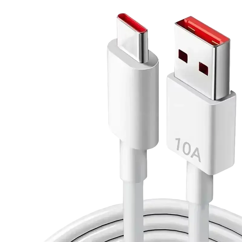White USB-C to USB-A charging cable with red connectors and 10a marking for power bank 50000mAh portable camping light black