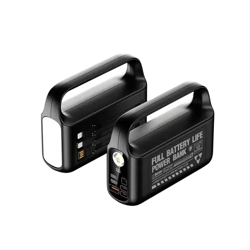 Black portable power bank 50000mah with built-in cable led flashlight and multiple usb ports for outdoor charging