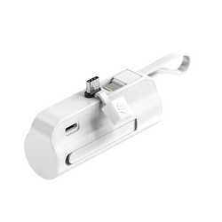 White power bank 5000mAh with dual USB ports quick charge and built-in carrying loop for large capacity charging