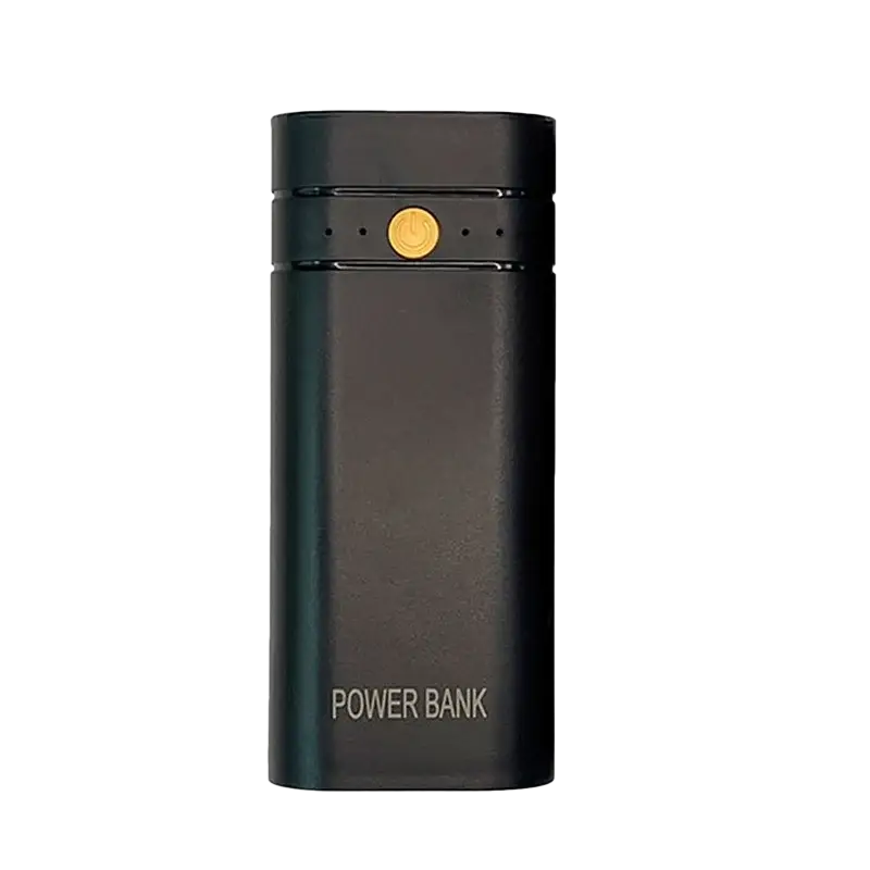 Black rectangular power bank box with gold button and silver power bank lettering for phone electronic charging 6000mah batteries