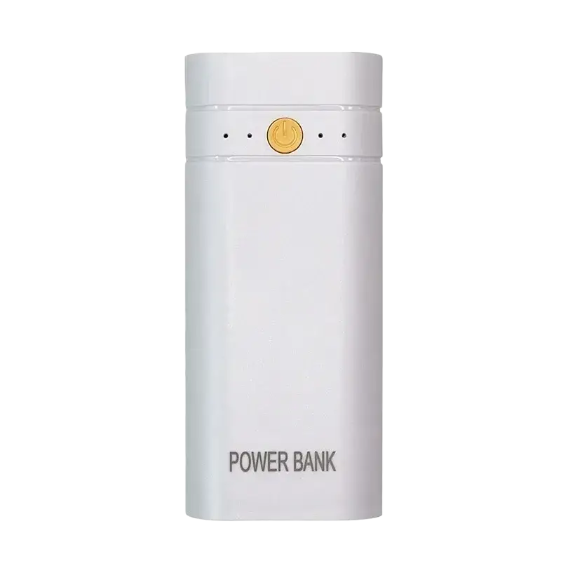 White rectangular power bank box with gold power button and 6000mAh capacity for phone electronic charging