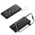 Black rectangular power bank with built-in cables digital display multiple usb ports and wrist strap for charging devices compatible model