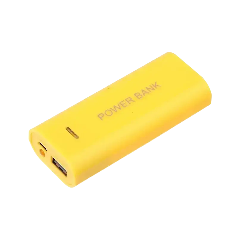 Bright yellow rectangular power bank case with matte finish and power bank engraving for 18650 batteries