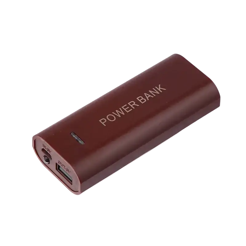 Maroon power bank case with matte finish and engraved power bank text designed for 2-cell 18650 batteries