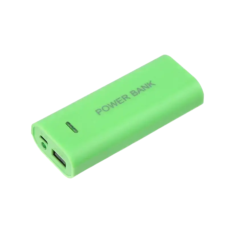 A sleek lime-green matte power bank case for 2-cell 18650 batteries with dual usb ports