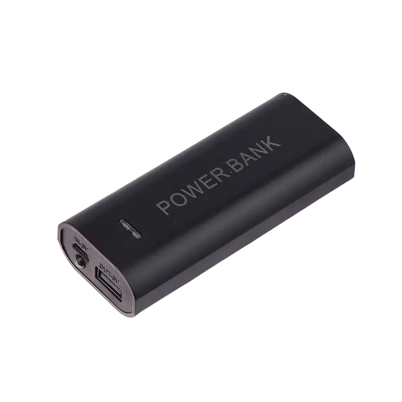 Black rectangular power bank case diy 2 slot 18650 battery box with matte finish and power bank engraving