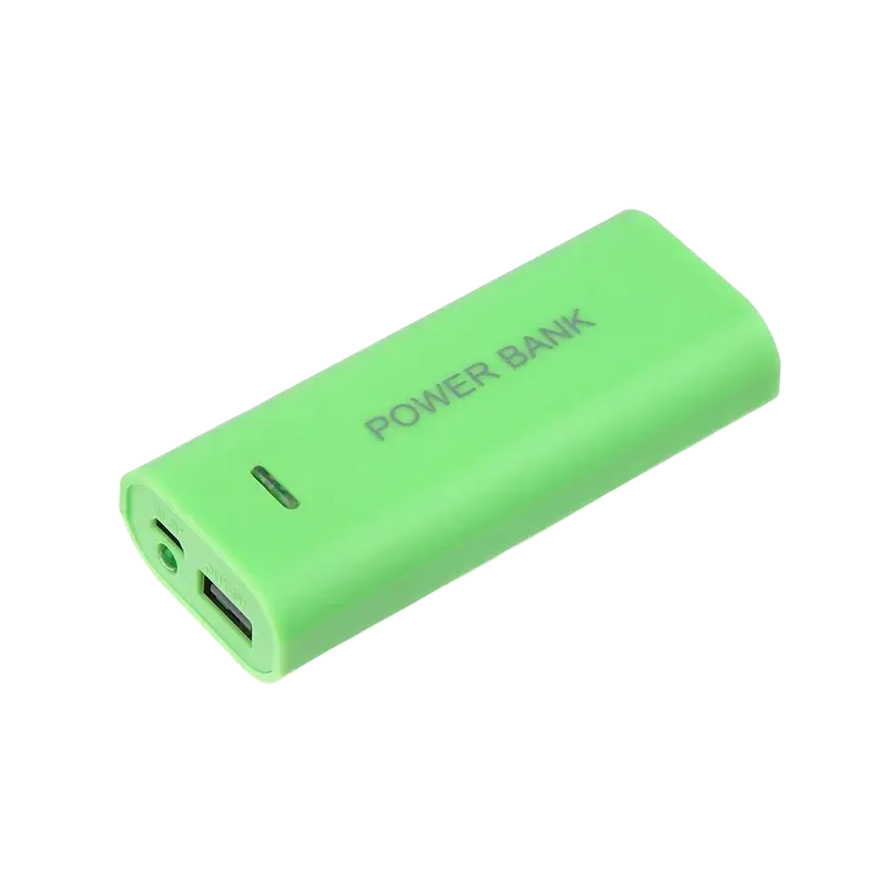 A sleek lime green matte power bank case diy 2slot 18650 battery box with two usb ports on one end