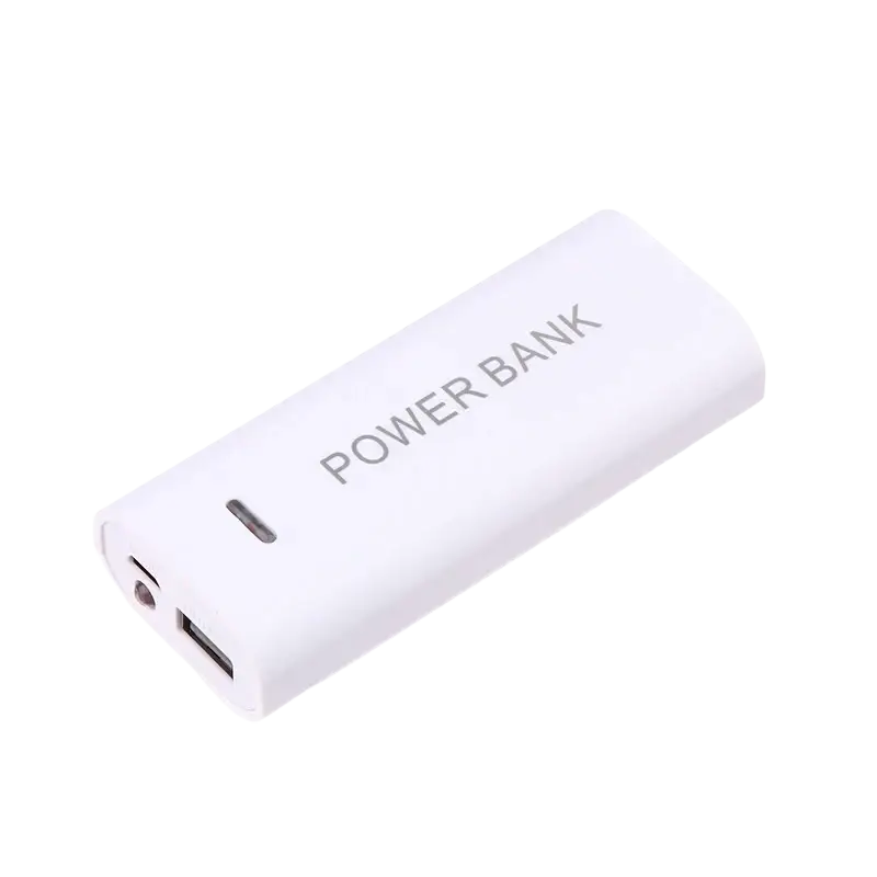 White rectangular power bank case with power bank text and usb and micro-usb ports for diy 2slot 18650 battery box