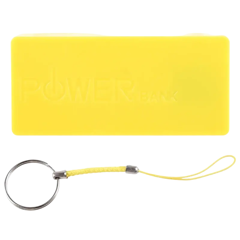 Bright yellow rectangular power bank diy 18650 battery case with keychain attachment for portable charging