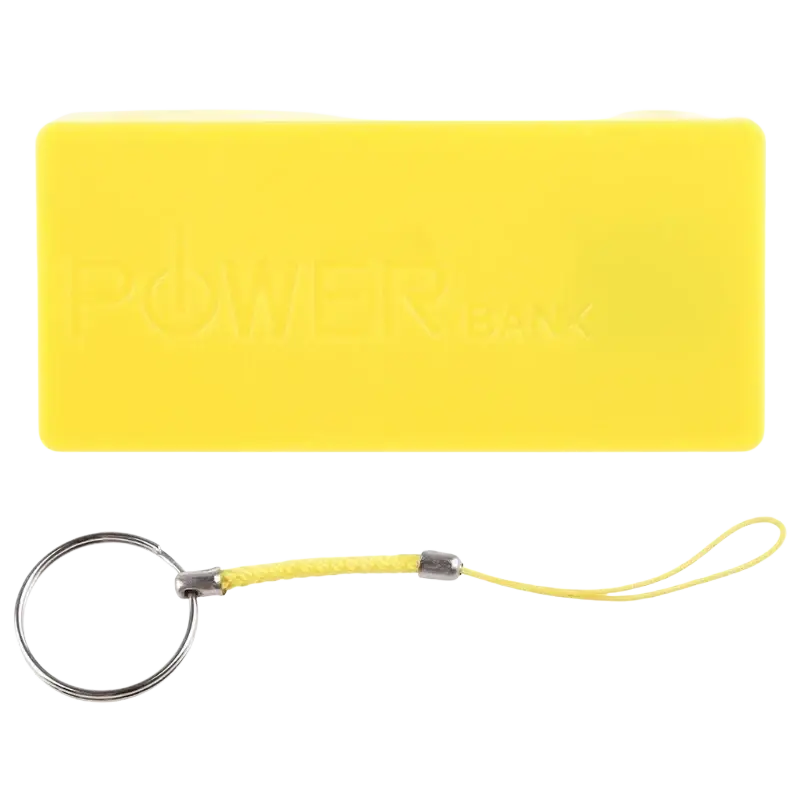 Bright yellow rectangular power bank diy 18650 battery case with keychain attachment for portable charging