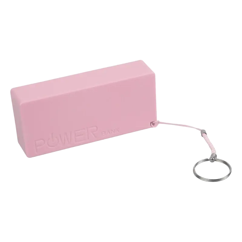 Pink rectangular power bank diy 18650 battery case with keychain attachment for portable charging convenience