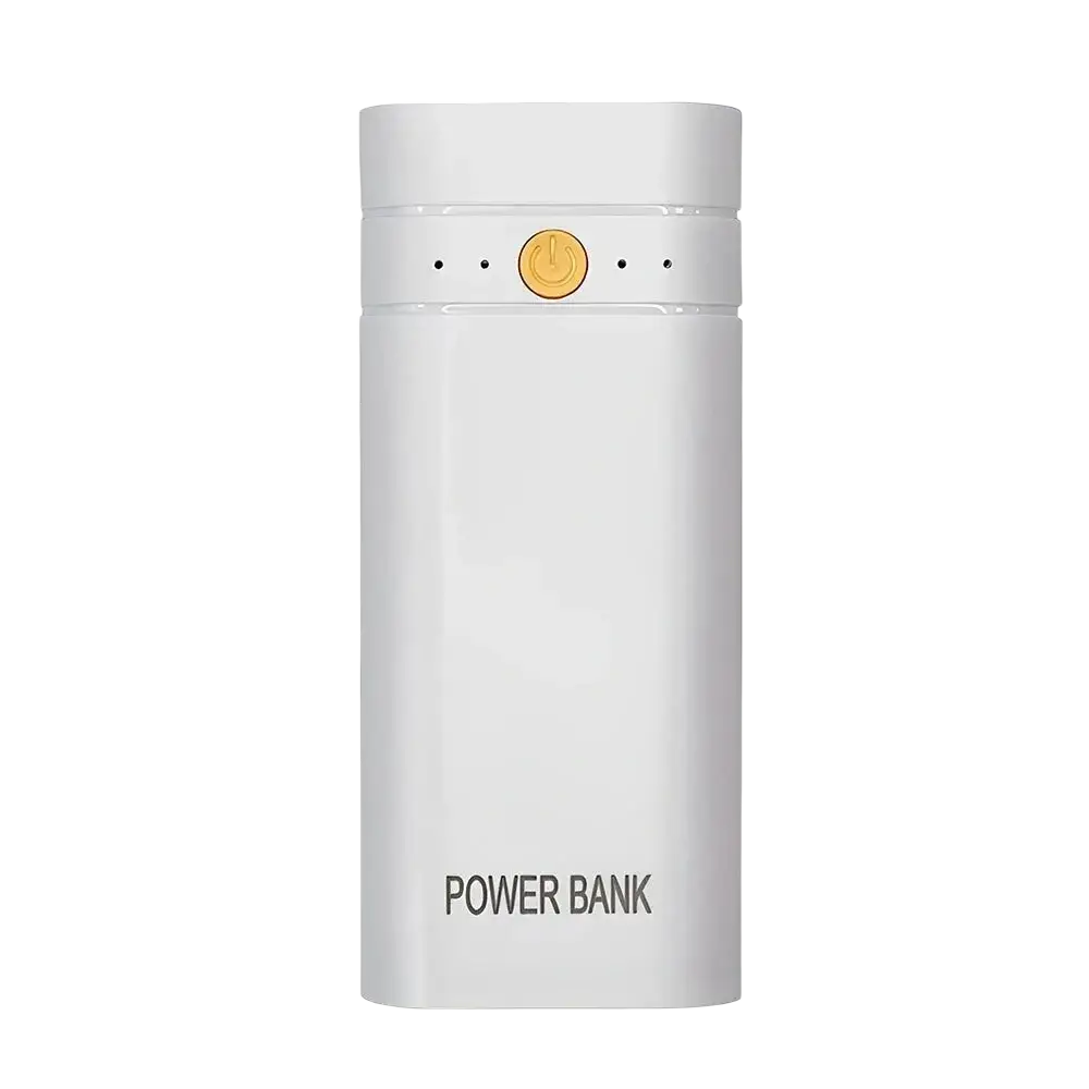 White rectangular power bank diy charging box with usb type-c port gold power button and four indicator dots