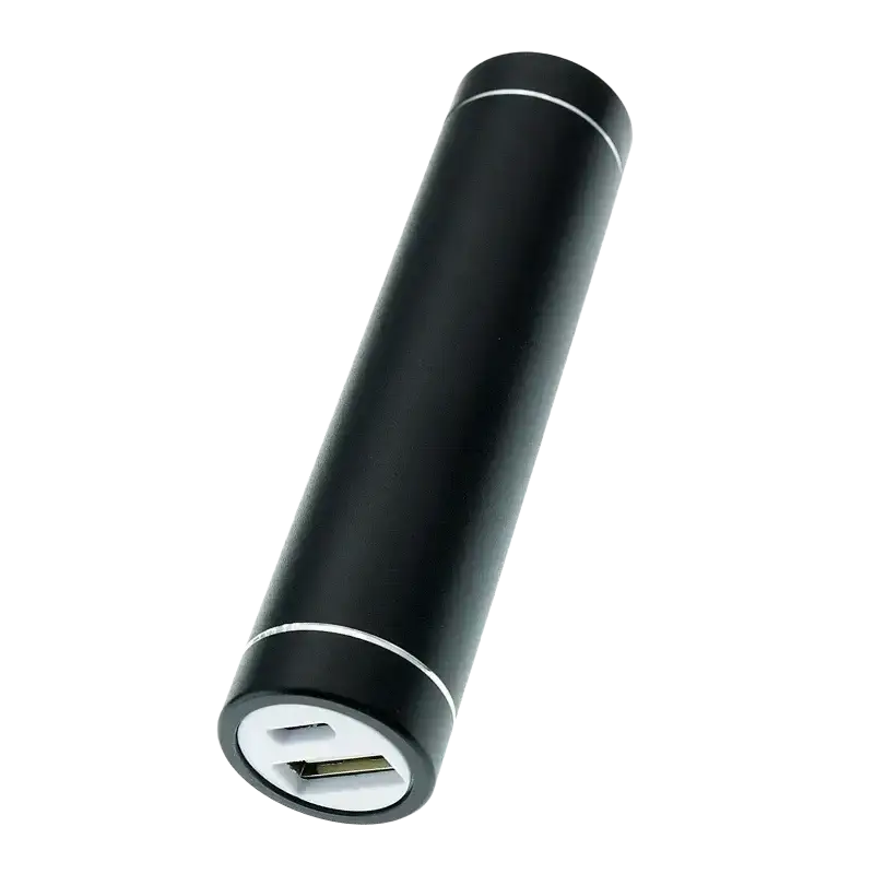 Black cylindrical power bank diy kit with matte finish and silver usb port accents for 5v 1a 18650 battery case