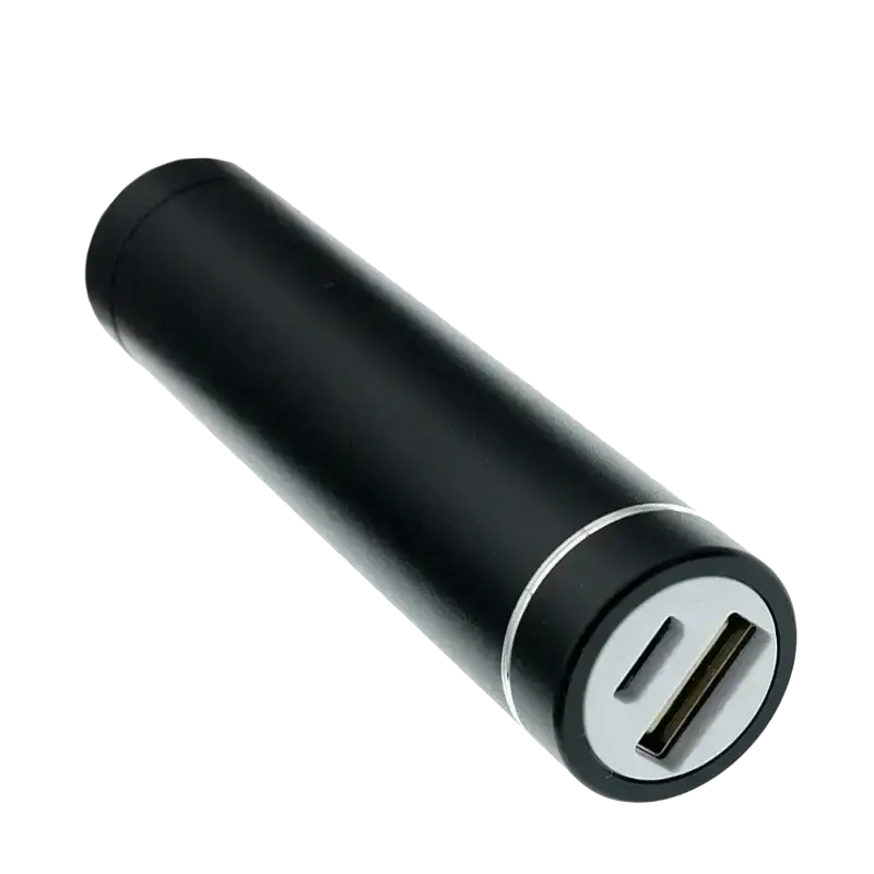 Black cylindrical power bank diy kit with silver accent ring and usb port for 5v 1a 18650 battery case