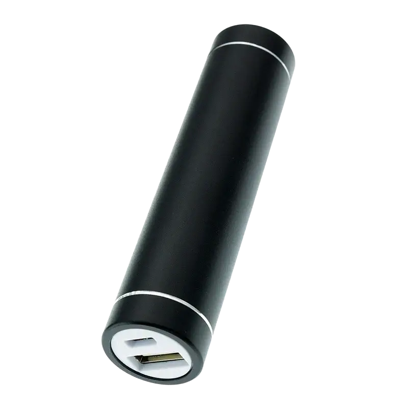 Black cylindrical power bank diy kit with silver trim usb port 5v 1a 18650 battery case portable charger