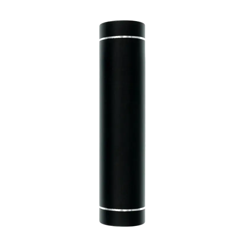 Black cylindrical power bank diy kit 5v 1a with silver metallic trim and 18650 battery case for portable charging
