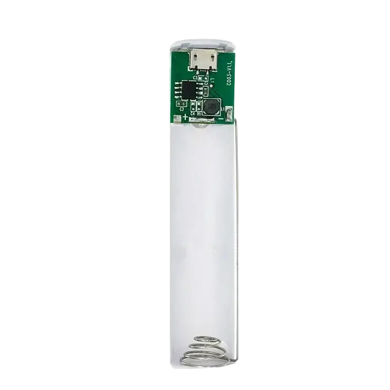 White cylindrical power bank diy kit with green circuit board and silver spring for 5v 1a 18650 battery case