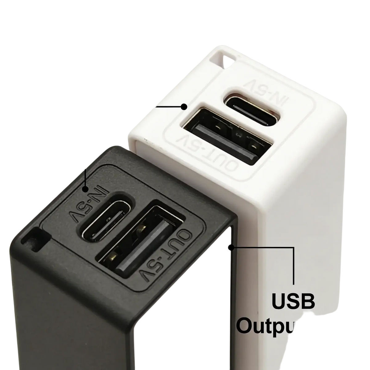 Black and white diy portable mobile power bank case with type-c charging and usb output ports for 18650 battery