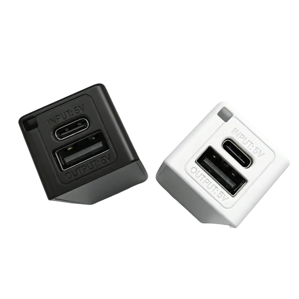 Black and white cube-shaped usb wall chargers with dual ports for portable mobile power bank diy mobile power use