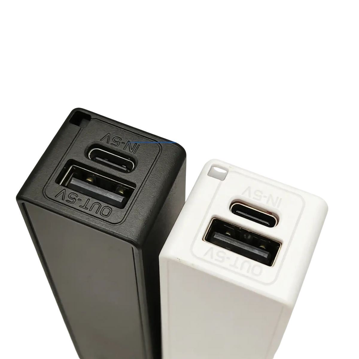 Black and white dual port fast charger with type-c input and usb output for diy portable mobile power bank case