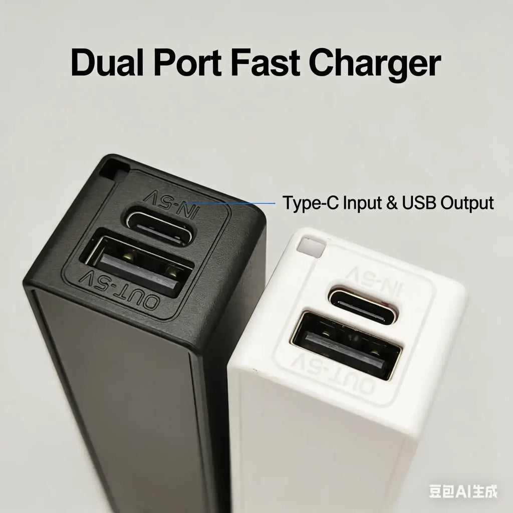 Black and white dual port fast chargers with type-c input and usb output for portable mobile power bank diy 18650 case