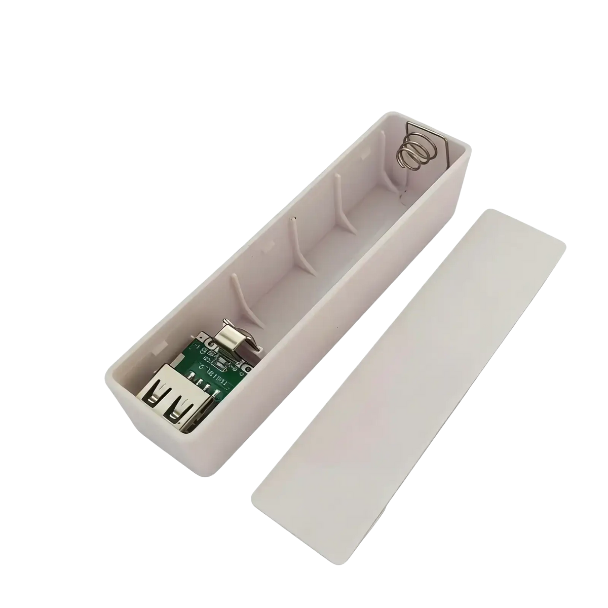 White plastic power bank diy portable mobile case with usb port and internal circuit board for 18650 battery use