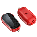 Red solar-powered portable charger power bank with glossy finish and dual lightning ports key ring design 1200mah capacity