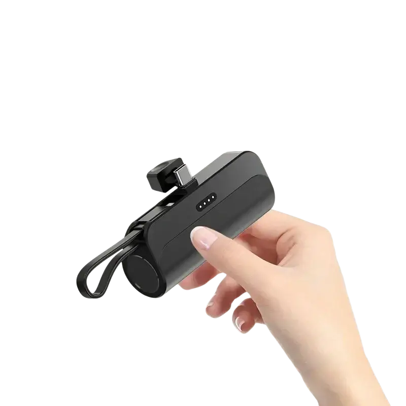 Black compact power bank quick charge portable mini charger with type-c port and integrated carrying loop net zh-cn