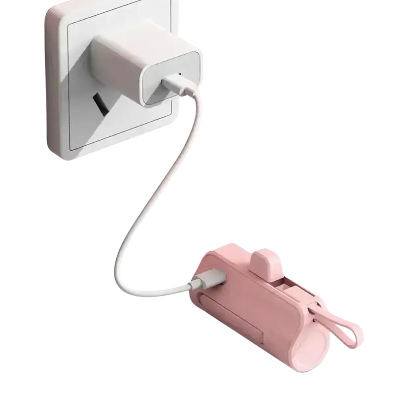 Pink power bank quick charge portable mini charger with sleek compact design and soft matte finish for easy carrying